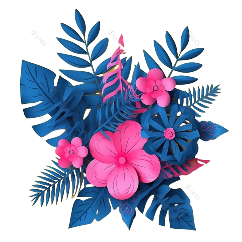 卡通图片,剪纸花元素,剪纸花朵PNG,夏天免抠素材